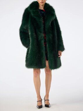 Trina Turk Green Faux Fur Coat